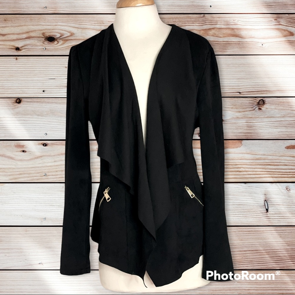 ADRIENNE VITTADINI black draped open front faux suede blazer/jacket